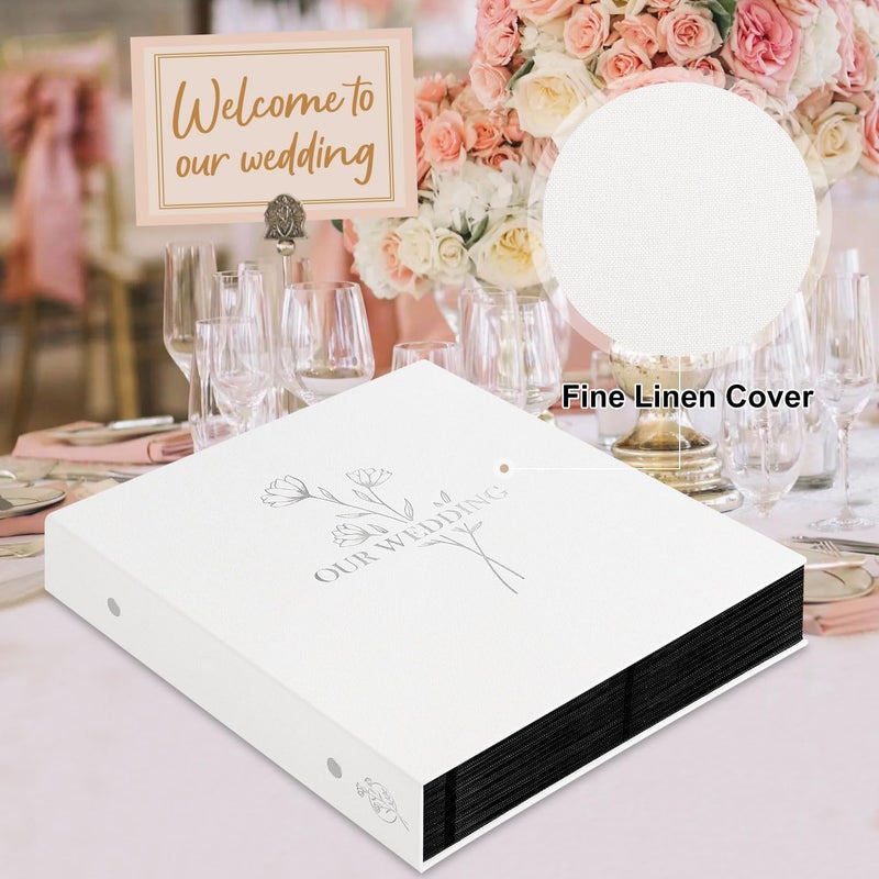 Lanpn Wedding Photo Album 4x6 600 Pocket Photos Slip in, Linen Cover Large Capacity Newlywed Marriage Album Hold 600 Horizontal Vertical Photos (Flower, White) - Image 3